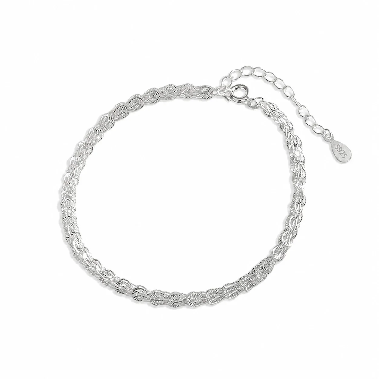 Luminous Braided Textured 925 Sterling Silver Chain Bracelet