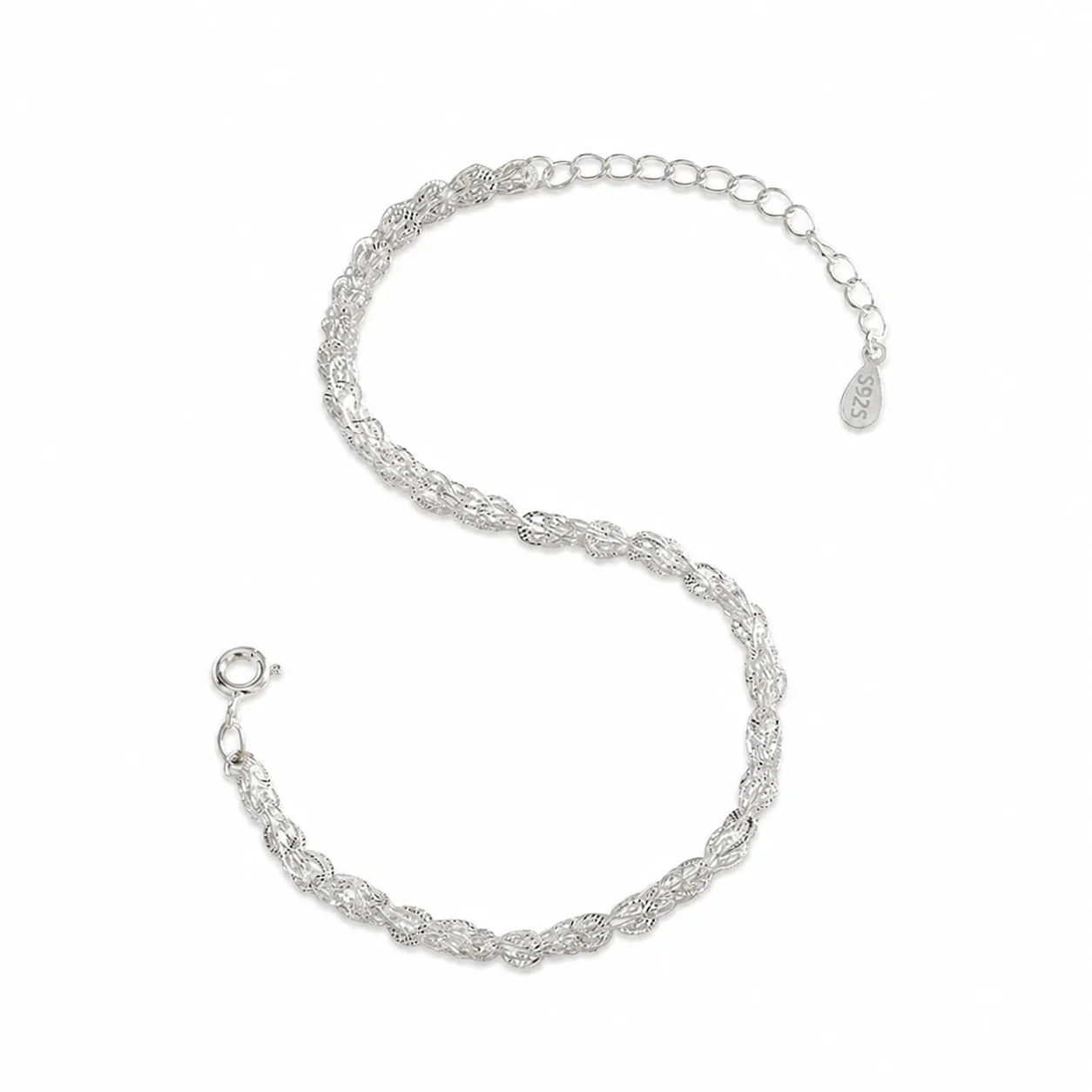 Luminous Braided Textured 925 Sterling Silver Chain Bracelet