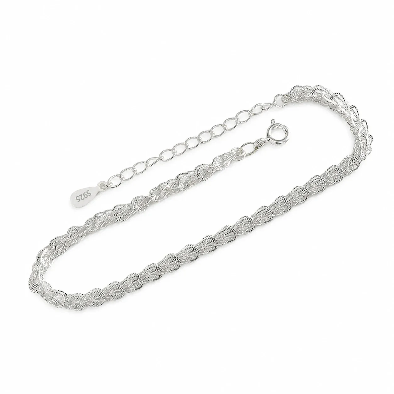 Luminous Braided Textured 925 Sterling Silver Chain Bracelet