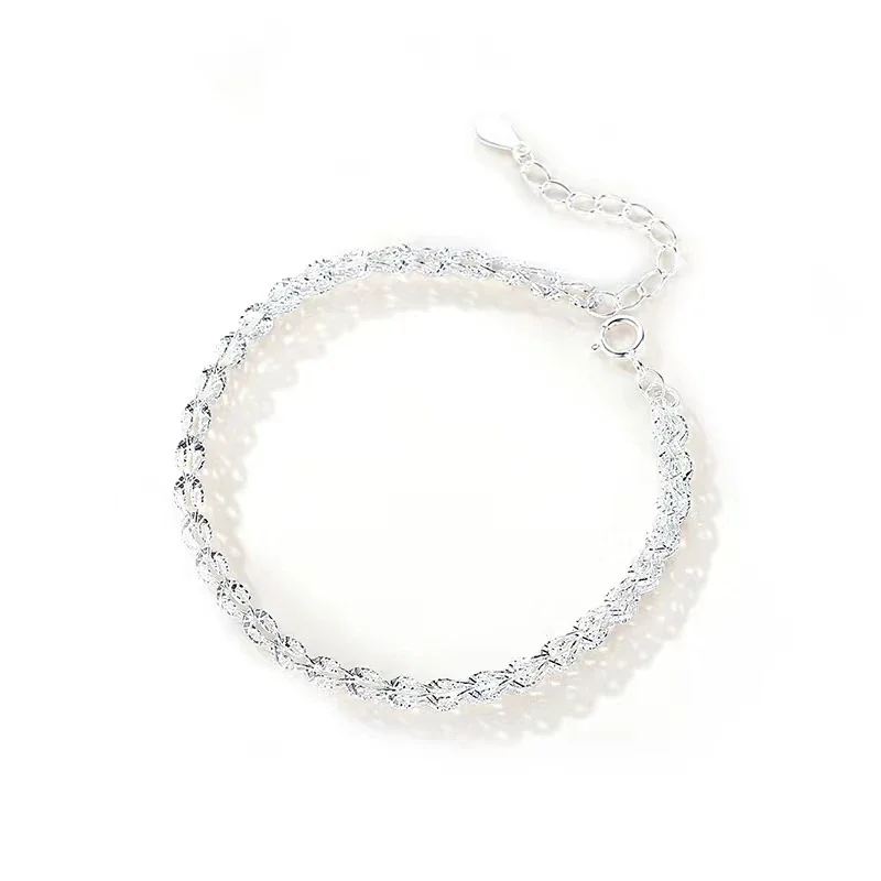 Luminous Braided Textured 925 Sterling Silver Chain Bracelet