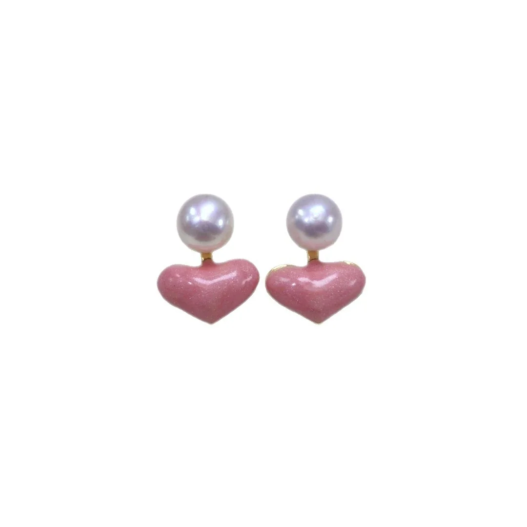 Sweet Pink Heart Freshwater Pearl Gold-Plated Stud Earrings
