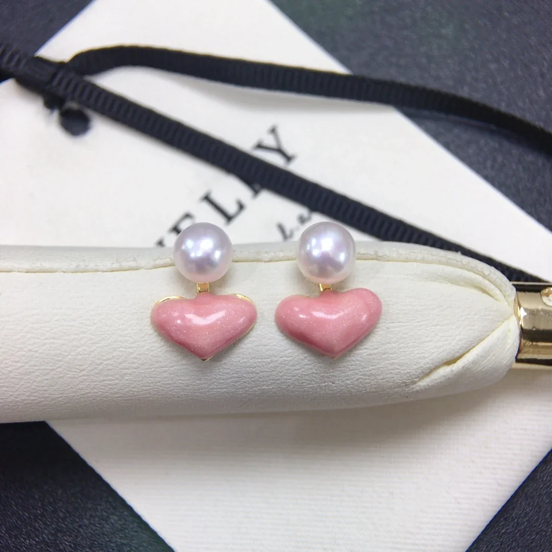 Sweet Pink Heart Freshwater Pearl Gold-Plated Stud Earrings