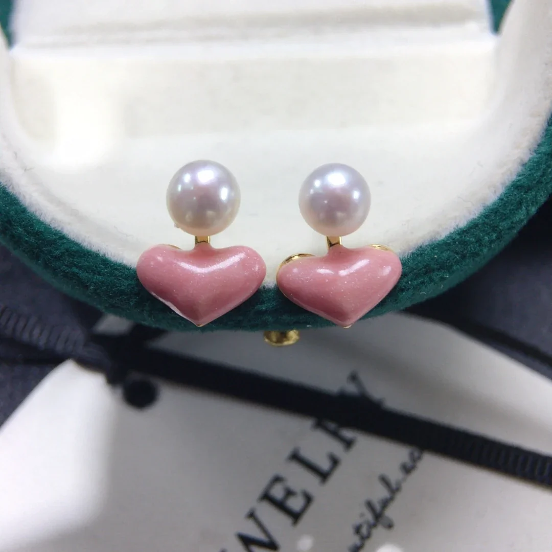 Sweet Pink Heart Freshwater Pearl Gold-Plated Stud Earrings