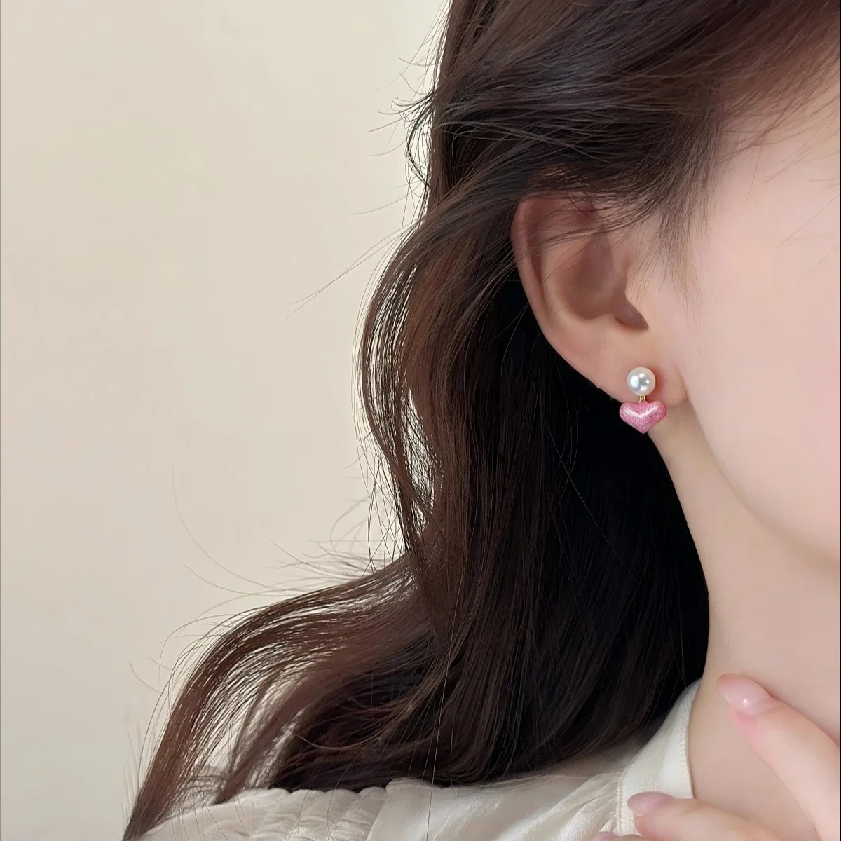 Sweet Pink Heart Freshwater Pearl Gold-Plated Stud Earrings