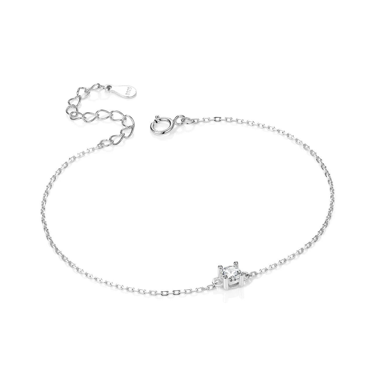 Delicate 925 Sterling Silver Four-Prong Round Stone Bracelet