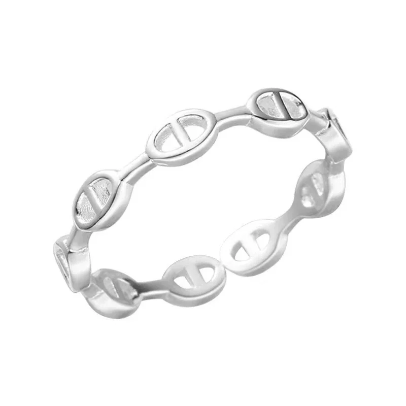 Delicate 925 Sterling Silver Oval Link Open-Front Ring