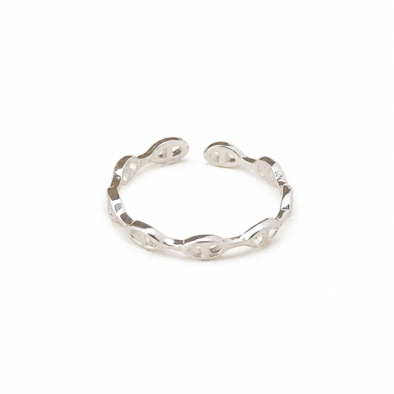 Delicate 925 Sterling Silver Oval Link Open-Front Ring - Silver