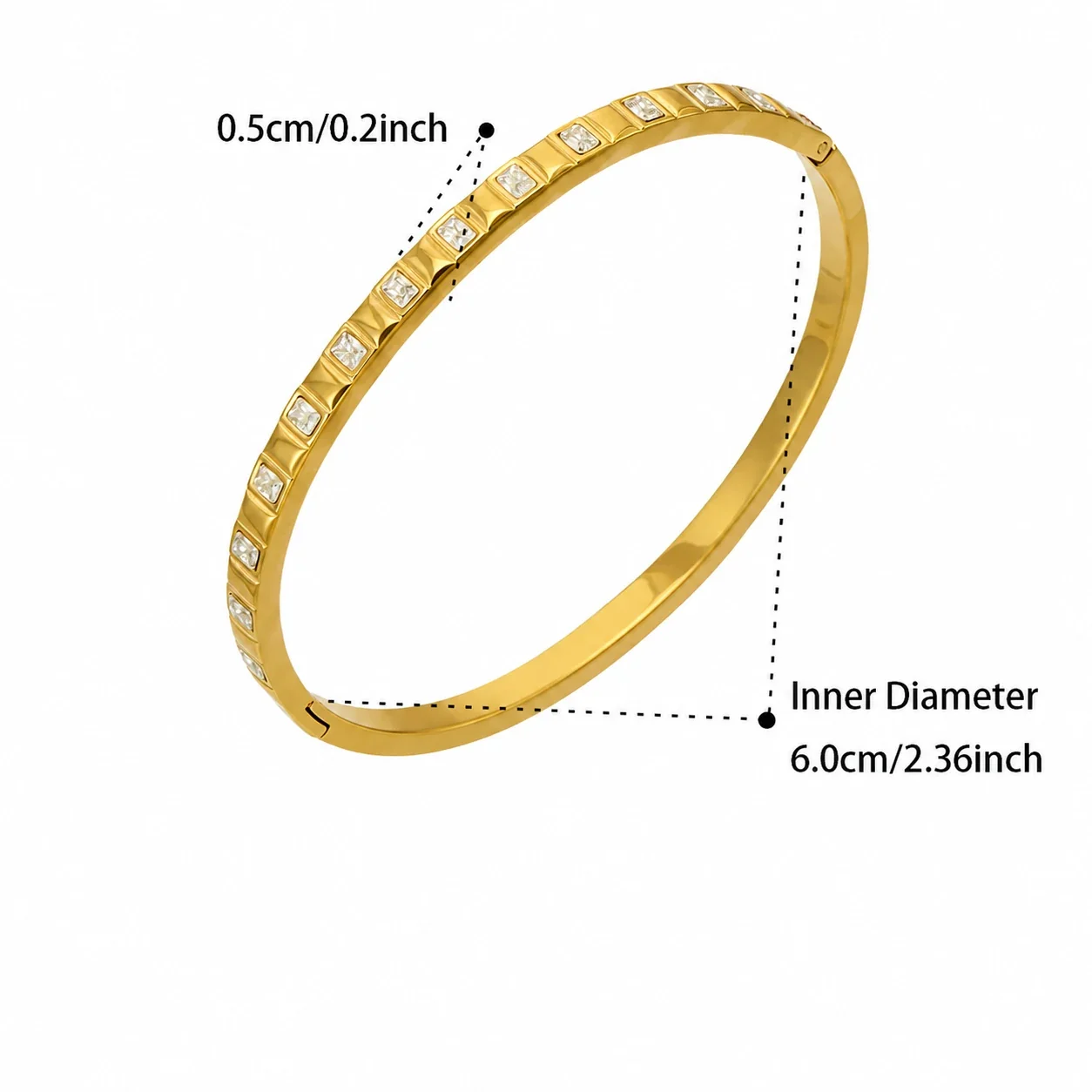Radiant Gold PVD CZ Wave Flower Steel Bangle - Gold Square CZ