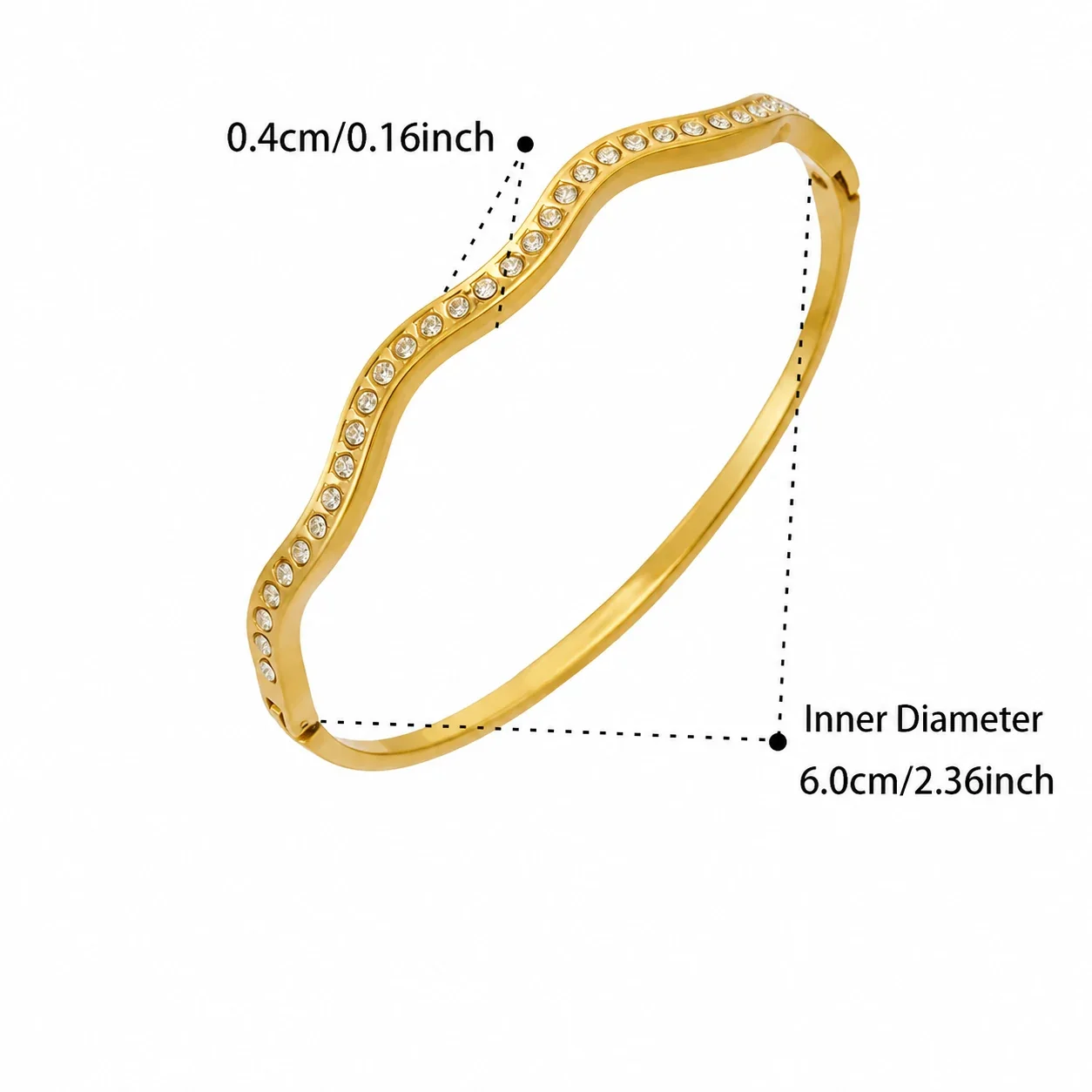 Radiant Gold PVD CZ Wave Flower Steel Bangle - Gold Wave CZ