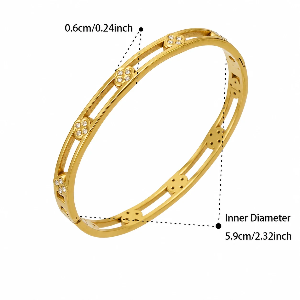Radiant Gold PVD CZ Wave Flower Steel Bangle - Gold Flower CZ