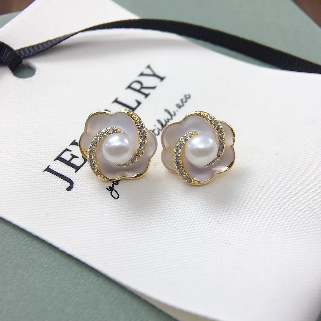 Floral Spiral Gold-Plated Freshwater Pearl Stud Earrings