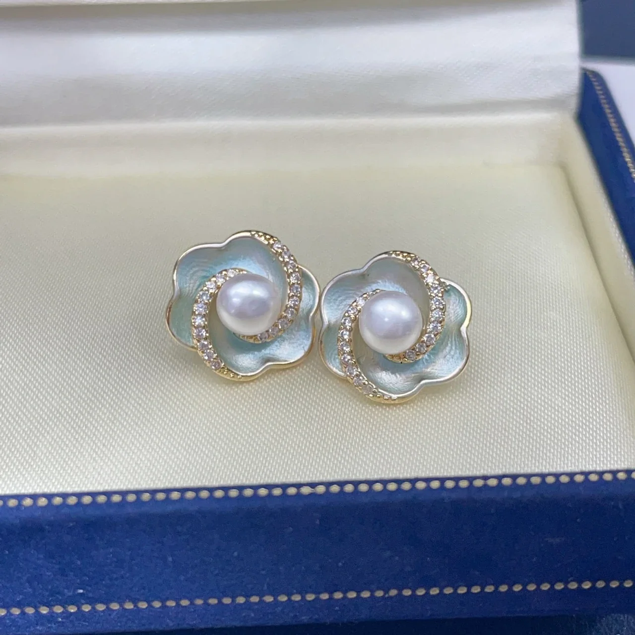 Floral Spiral Gold-Plated Freshwater Pearl Stud Earrings