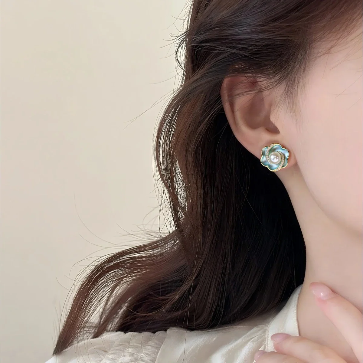 Floral Spiral Gold-Plated Freshwater Pearl Stud Earrings