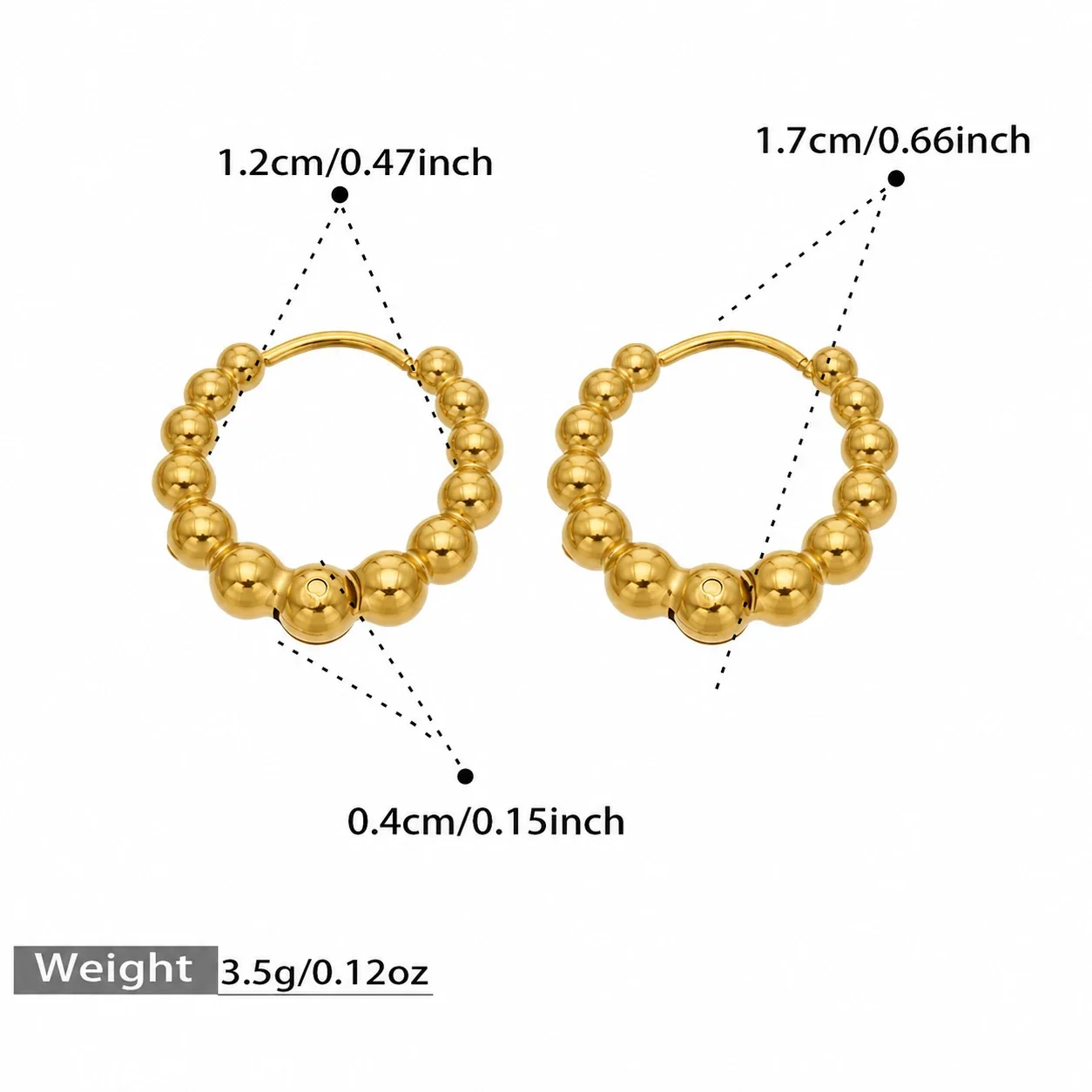 Rounded Gold-Plated Bead Open-Hoop Stainless Steel Earrings - Gold Medium Bead