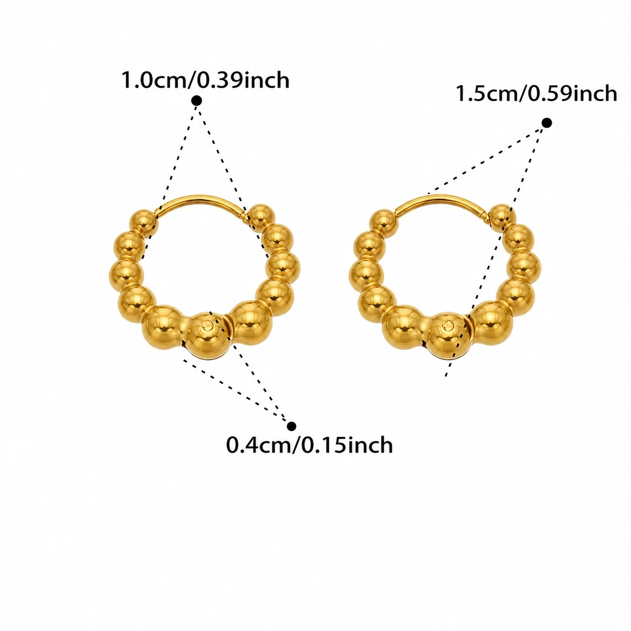 Rounded Gold-Plated Bead Open-Hoop Stainless Steel Earrings - Gold Small Bead