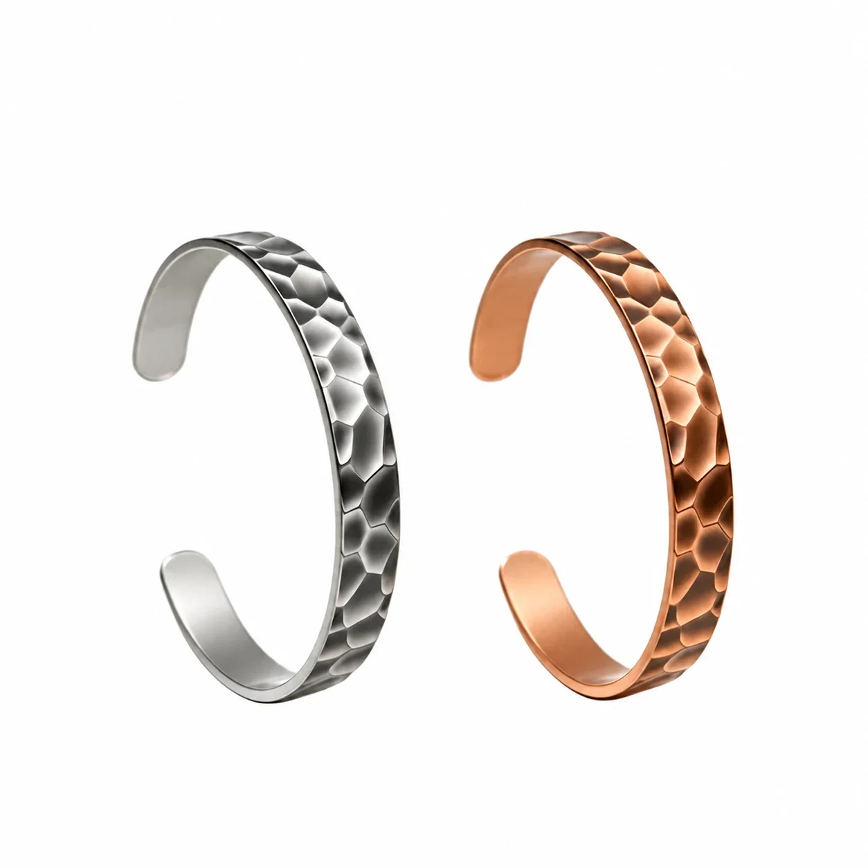 Hammered Copper Open-Cuff Faceted Wide-Band Bangle