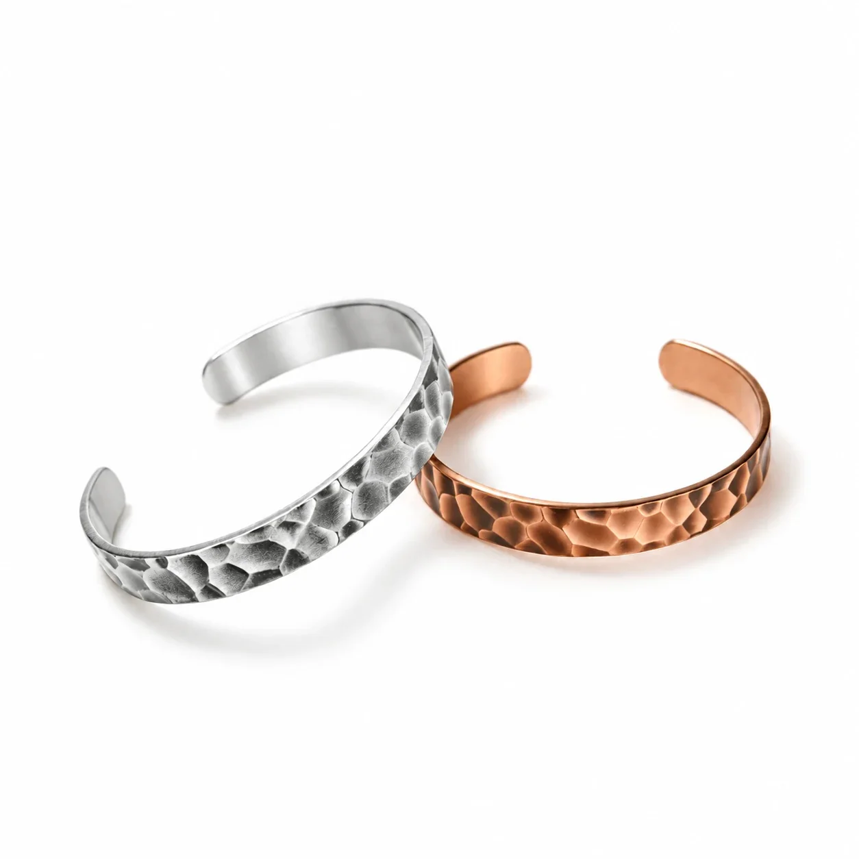 Hammered Copper Open-Cuff Faceted Wide-Band Bangle