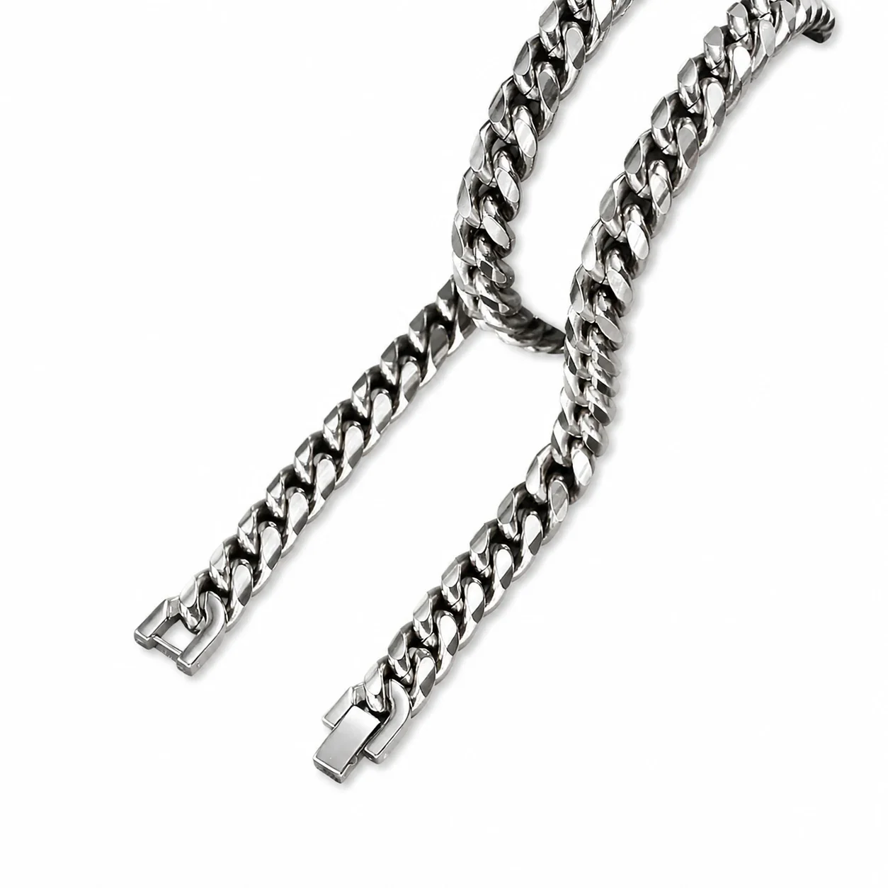 Chunky Cuban Link Polished Steel Box Clasp Chain Necklace