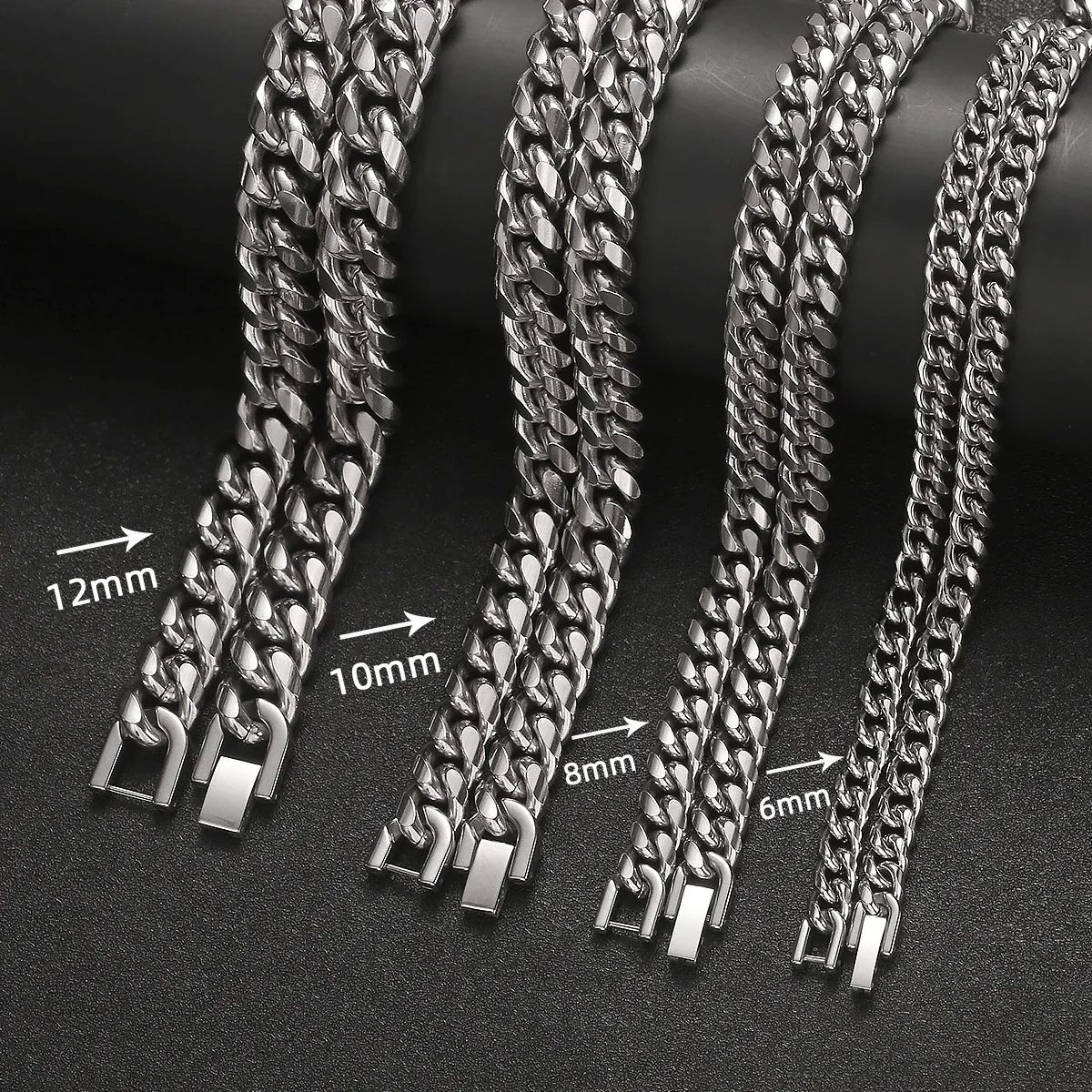 Chunky Cuban Link Polished Steel Box Clasp Chain Necklace