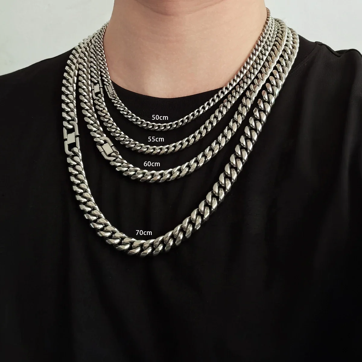 Chunky Cuban Link Polished Steel Box Clasp Chain Necklace