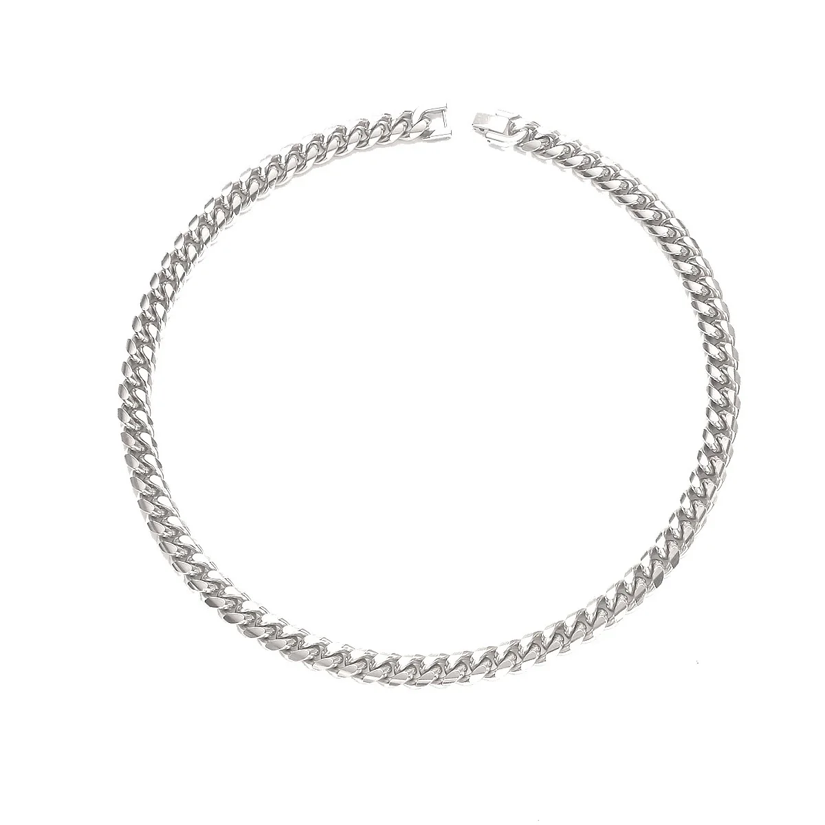 Chunky Cuban Link Polished Steel Box Clasp Chain Necklace