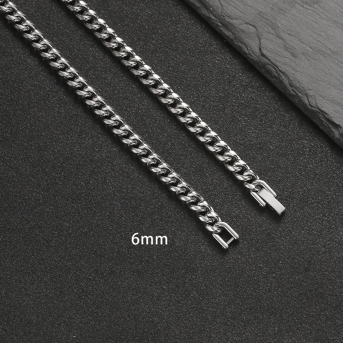 Chunky Cuban Link Polished Steel Box Clasp Chain Necklace - Polished Steel 6 mm 50 cm