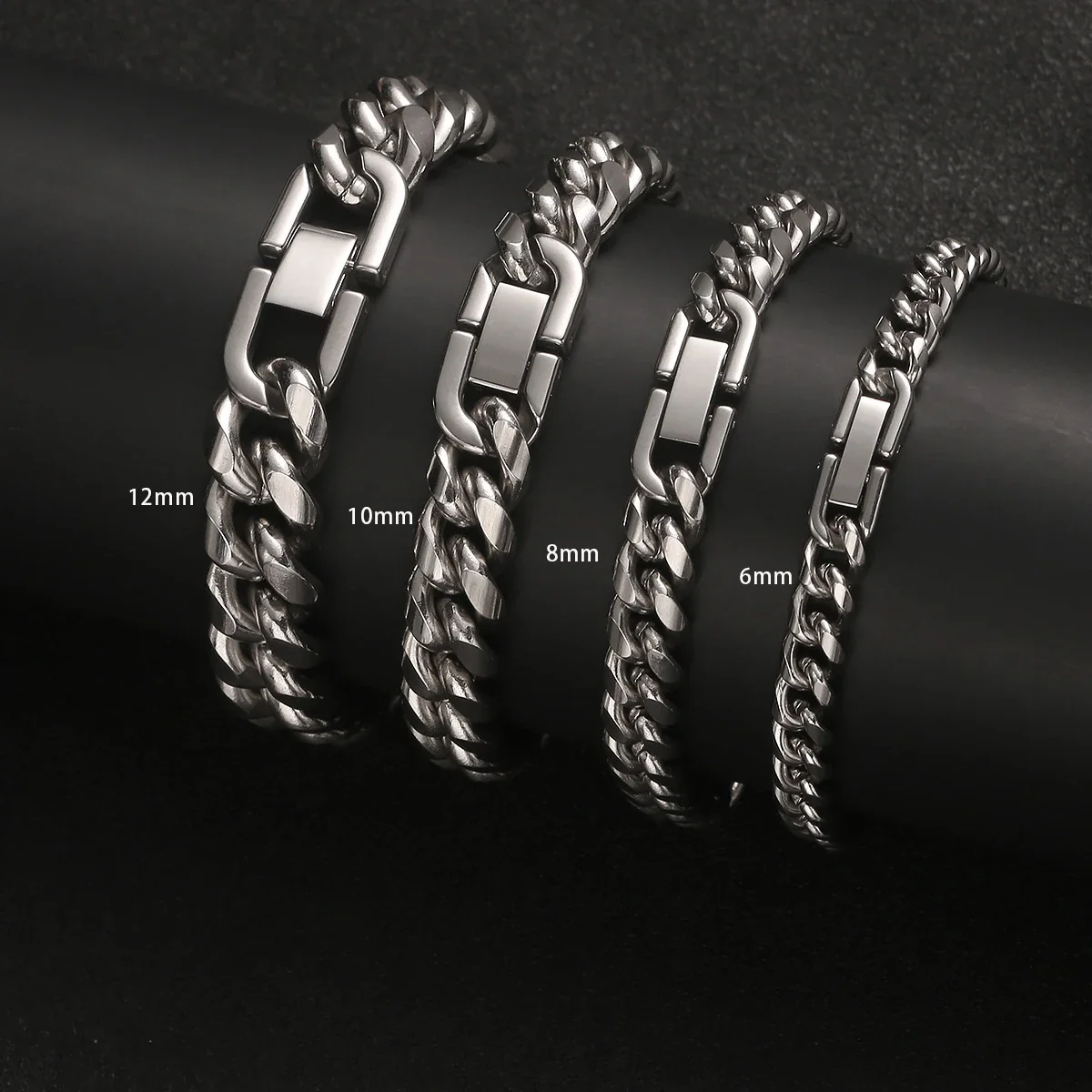 Chunky Cuban Link Polished Steel Box Clasp Chain Necklace - Polished Steel 6 mm 17 cm