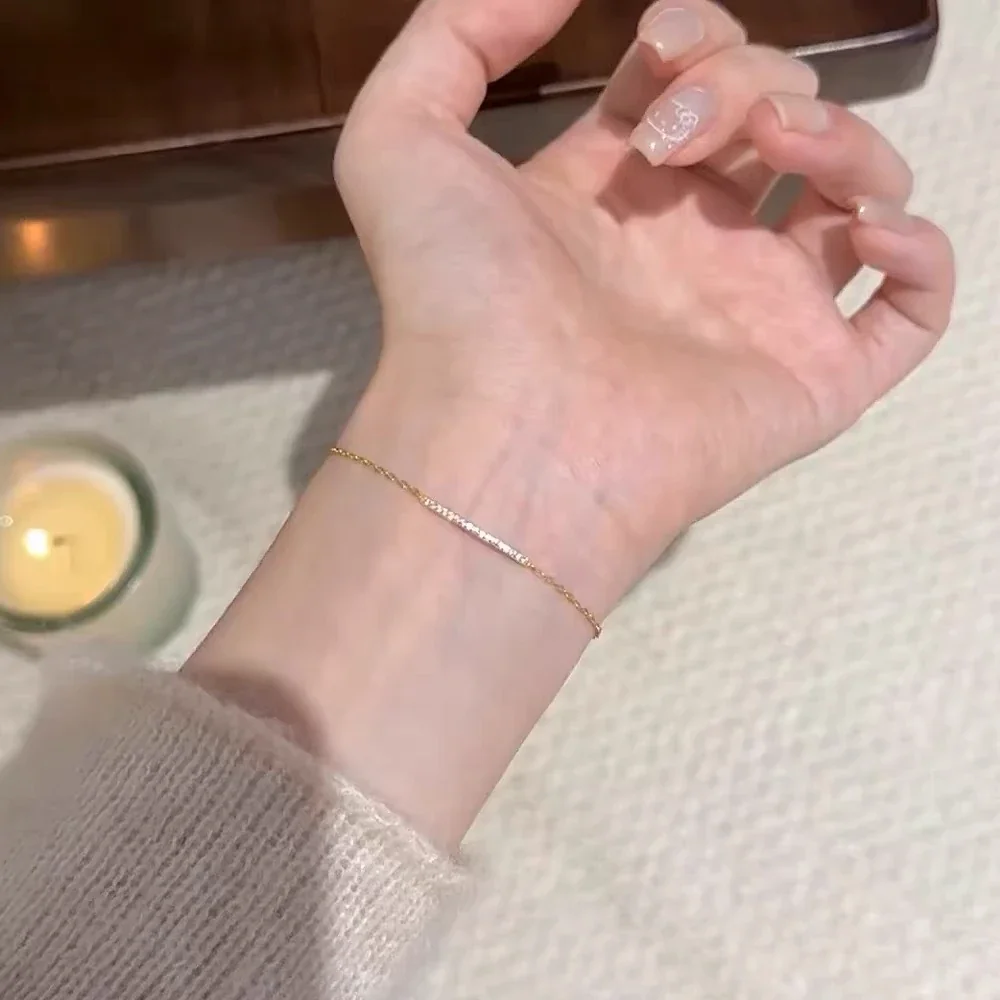Delicate 925 Sterling Silver Pavé Bar Chain Bracelet