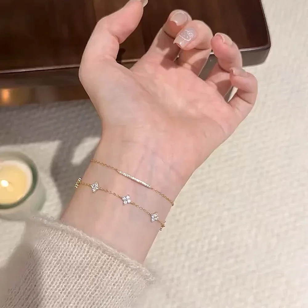 Delicate 925 Sterling Silver Pavé Bar Chain Bracelet