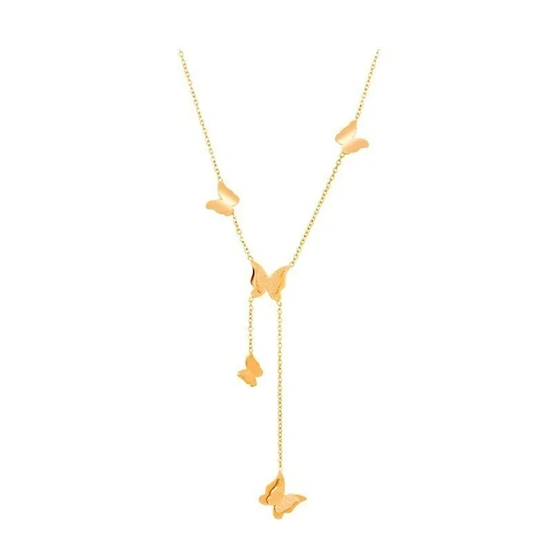 Whimsical 18K Gold-Plated Textured Butterfly Lariat Necklace