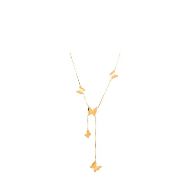 Whimsical 18K Gold-Plated Textured Butterfly Lariat Necklace