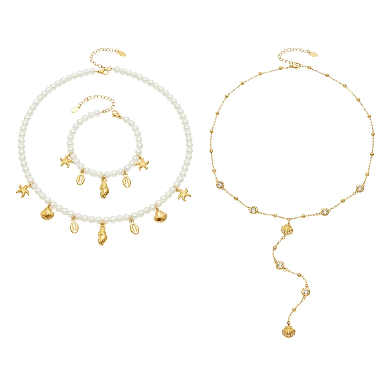 Oceanic Gold-Plated Steel Shell Starfish Jewelry Set