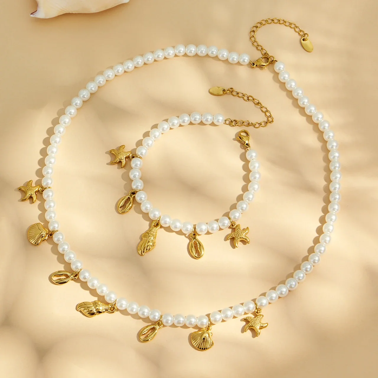 Oceanic Gold-Plated Steel Shell Starfish Jewelry Set