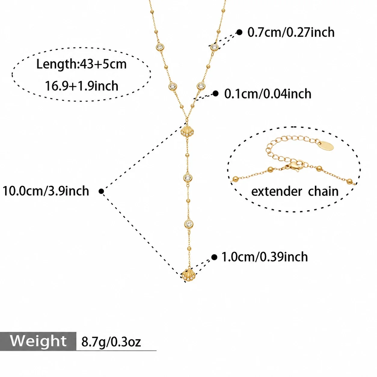 Oceanic Gold-Plated Steel Shell Starfish Jewelry Set - Gold Scallop CZ Y 43+5 cm