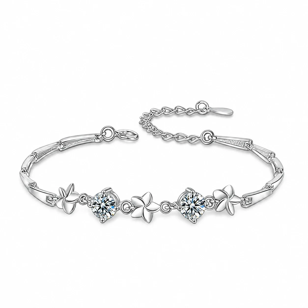 Graceful 925 Sterling Silver Floral Four-Prong Moissanite Bracelet