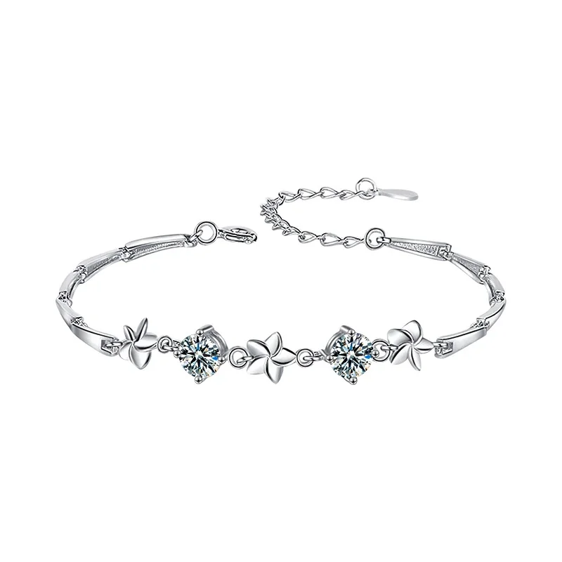 Graceful 925 Sterling Silver Floral Four-Prong Moissanite Bracelet