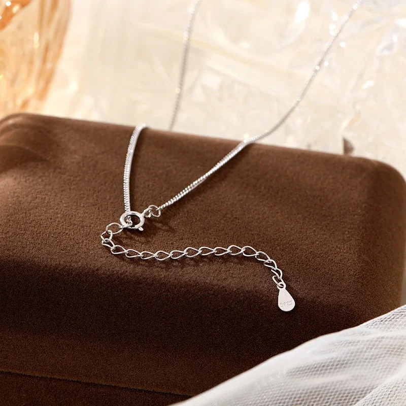 Delicate 925 Sterling Silver Box Chain Spring-Ring Necklace - Silver