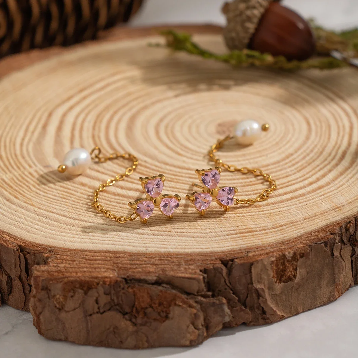 Graceful Gold-Plated Cubic Zirconia Pearl Chain Drop Earrings