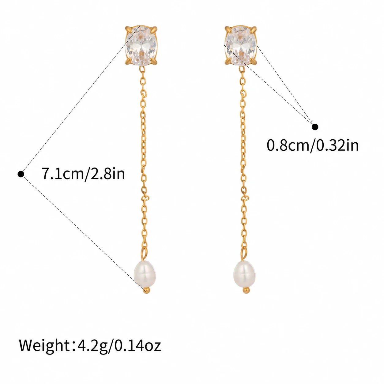 Graceful Gold-Plated Cubic Zirconia Pearl Chain Drop Earrings - White Square Cubic Zirconia