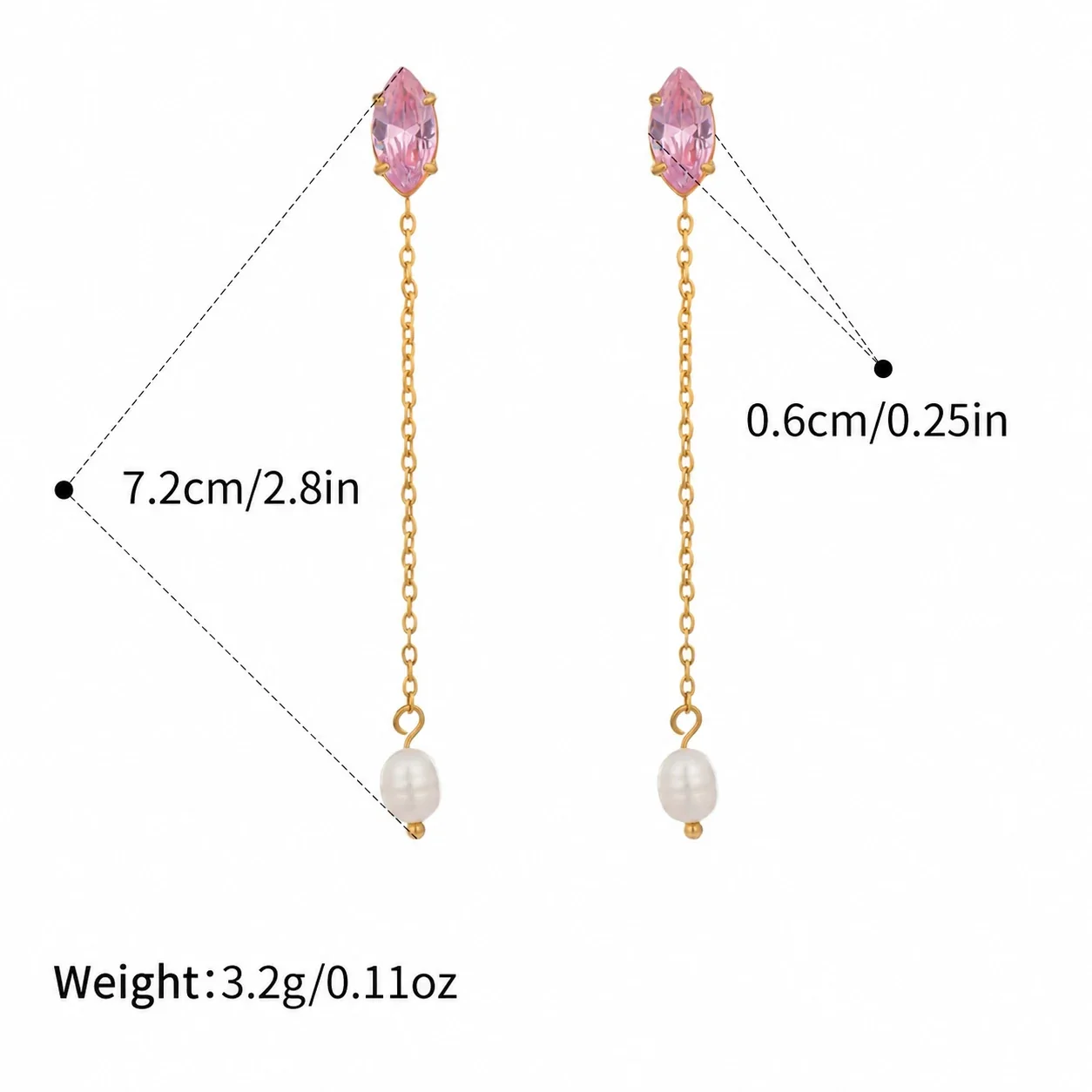 Graceful Gold-Plated Cubic Zirconia Pearl Chain Drop Earrings - Pink Marquise Cubic Zirconia