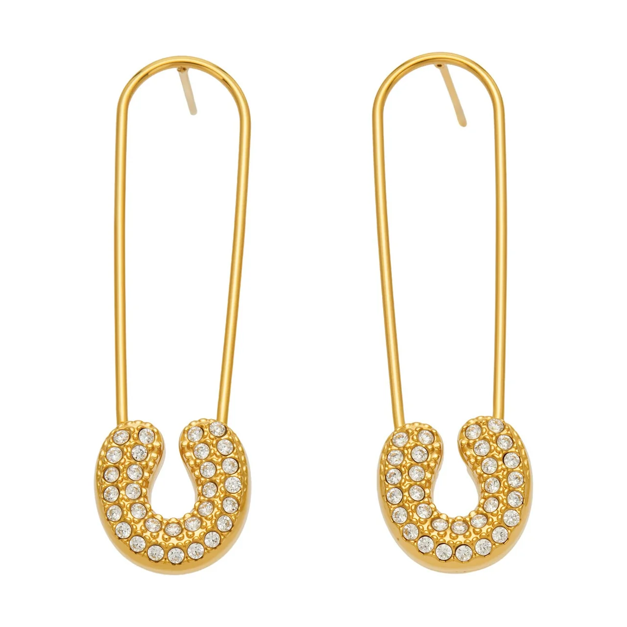 Playful Safety Pin Stainless Steel Pavé CZ Drop Earrings