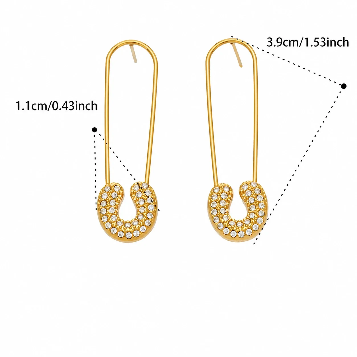 Playful Safety Pin Stainless Steel Pavé CZ Drop Earrings - F633