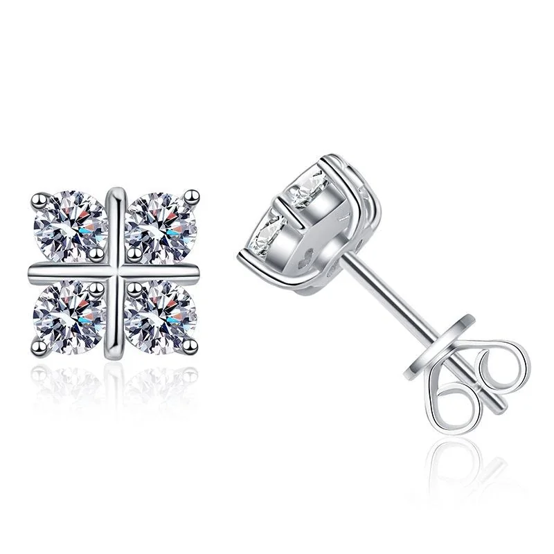 Delicate Platinum-Plated Four-Stone Cross Stud Earrings