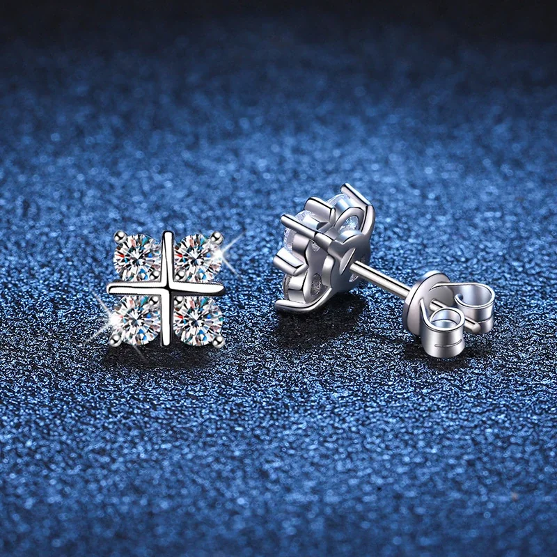 Delicate Platinum-Plated Four-Stone Cross Stud Earrings