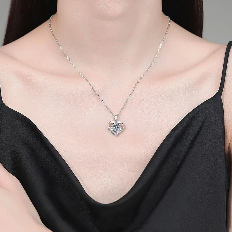 Romantic 925 Sterling Silver Openwork Heart Rose Pendant Necklace