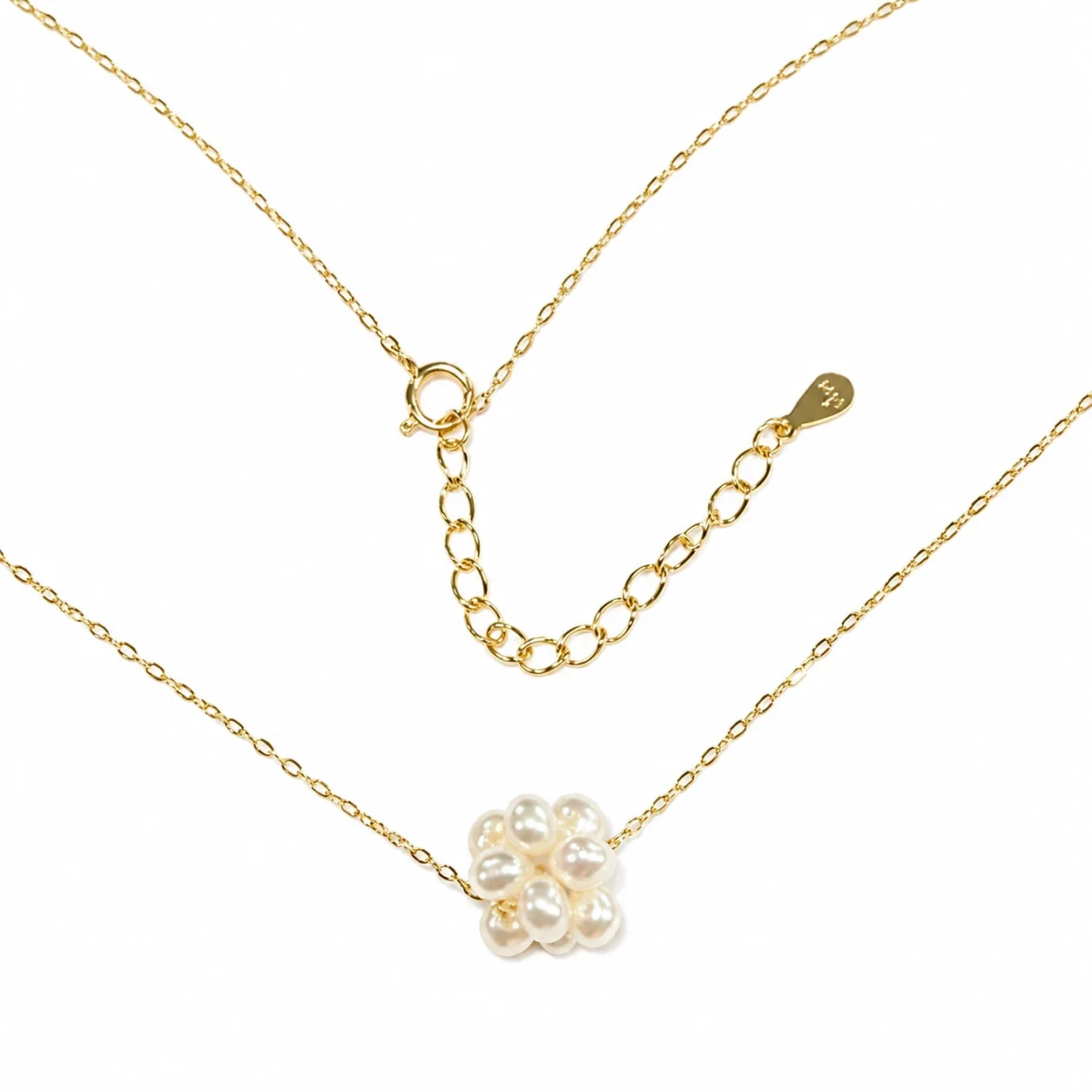 Delicate 925 Sterling Silver Pearl Cluster Fine Chain Necklace