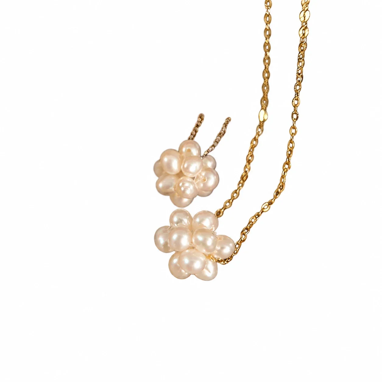 Delicate 925 Sterling Silver Pearl Cluster Fine Chain Necklace