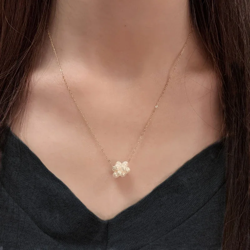 Delicate 925 Sterling Silver Pearl Cluster Fine Chain Necklace