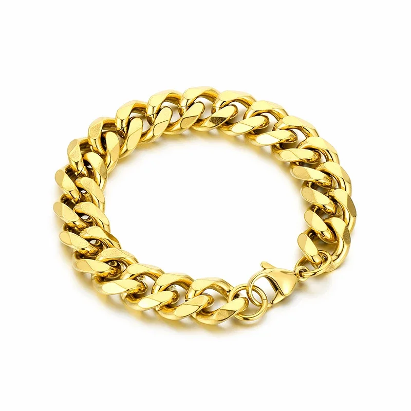 Faceted Stainless Steel Flat Curb Link Bracelet