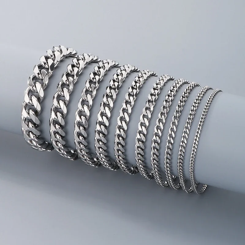 Faceted Stainless Steel Flat Curb Link Bracelet